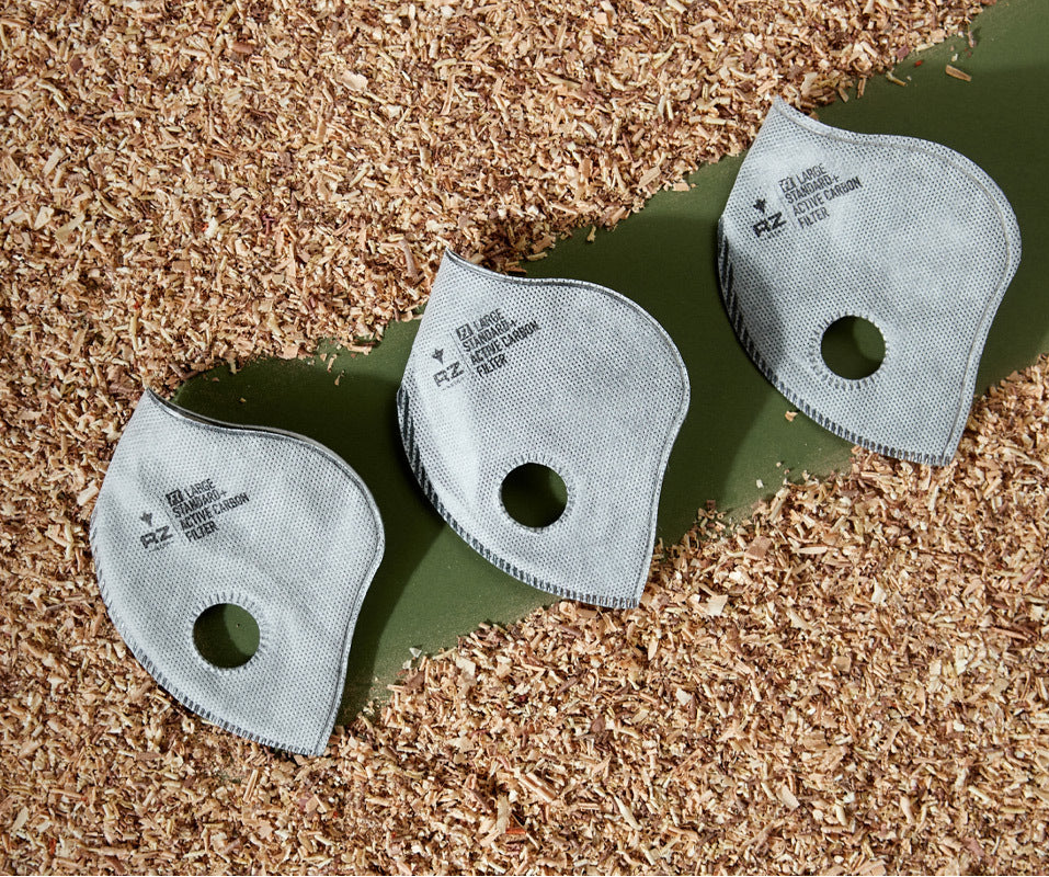 RZ Mask F1 Filters on sawdust