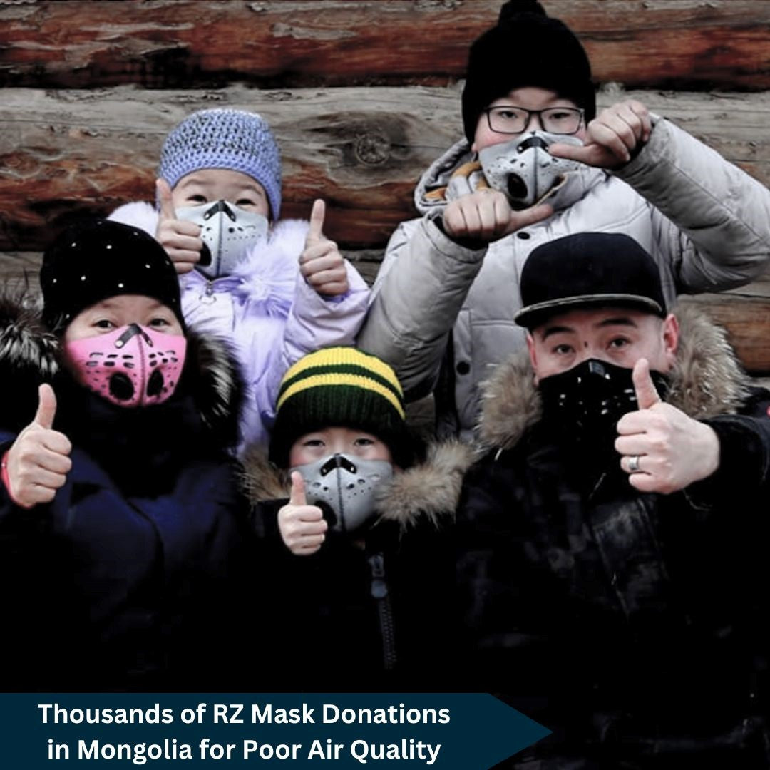 Group of people wearing face masks with a wooden background
