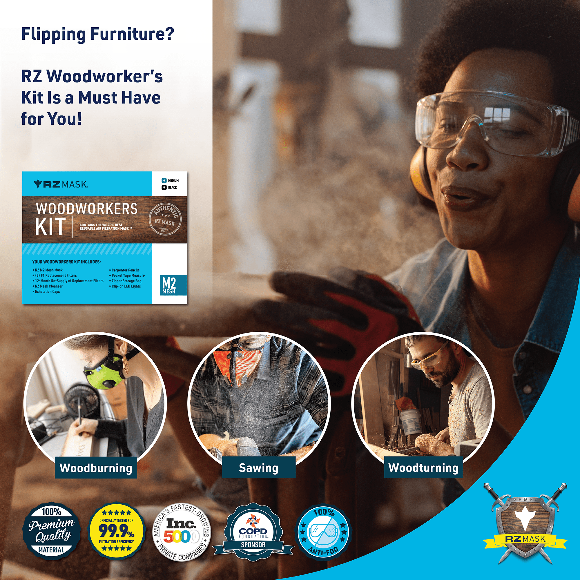 RZ Mask M2 9 - Piece Woodworker's Kit: Your Essential Safety Companion - Bundle - RZ Mask