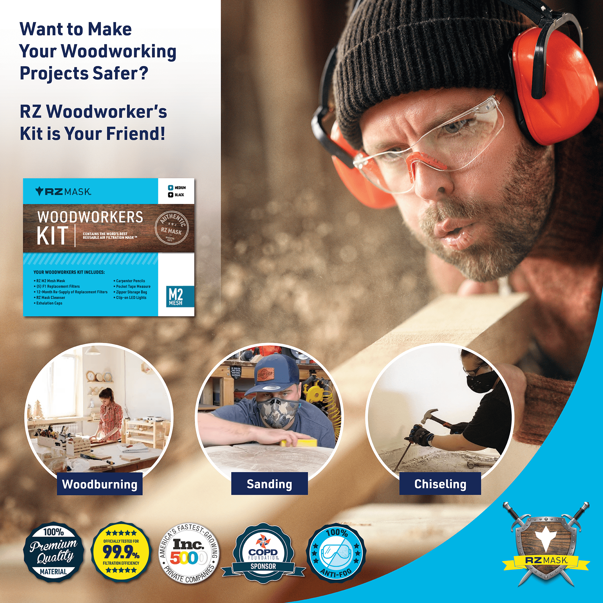 RZ Mask M2 9 - Piece Woodworker's Kit: Your Essential Safety Companion - Bundle - RZ Mask
