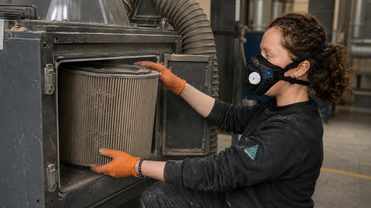 Customer wearing an RZM3 mask. RZM3. Not a NIOSH-approved respirator.