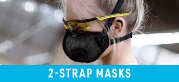 RZ Mask 2 - Strap Masks - M2.5 Woman wearing M2.5 Black Mask with Safety Glasses