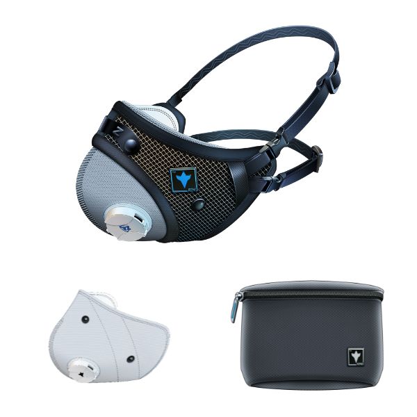 Image showing RZM3 FFP2 Mask and what comes with the mask which includes two filters and a storage bag