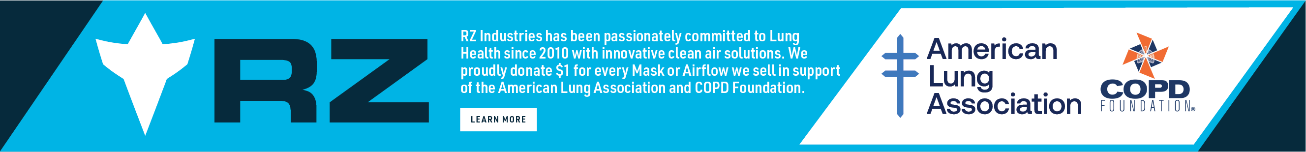 RZ Mask support the American Lung Association (ALA) and the COPD Foundation by donating $1 for every mask sold to each respective organization.