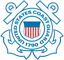 Logo of the United States Coast Guard with blue and red design elements.