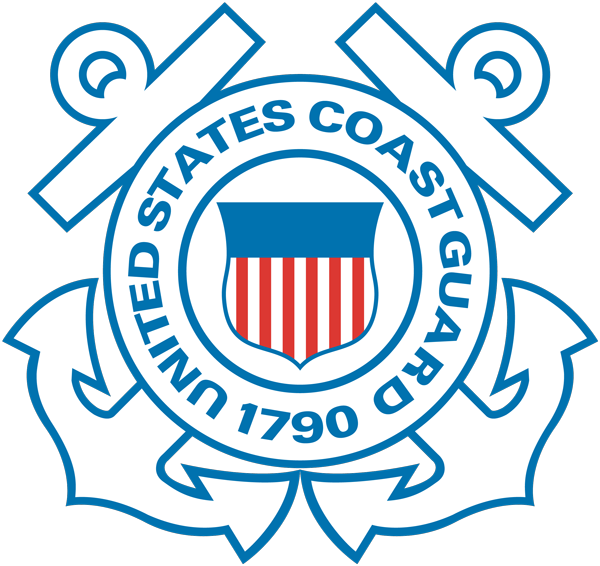 Logo of the United States Coast Guard with blue and red design elements.