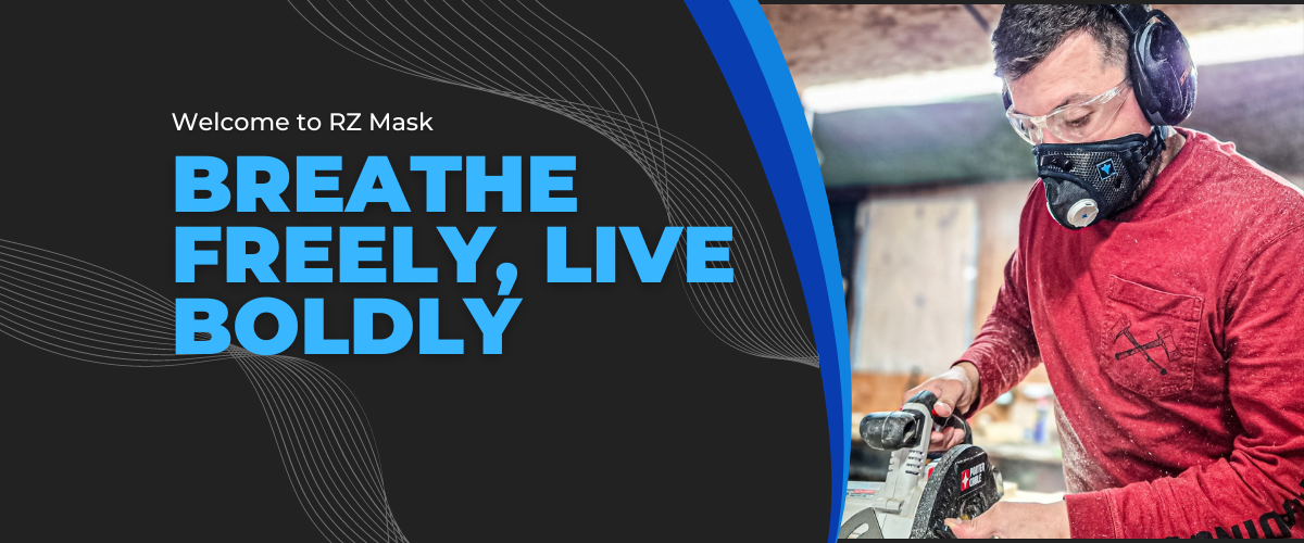 Welcome to RZ Mask Breathe Freely, Live Boldly - Guy using the RZ M3 Mask while sawing
