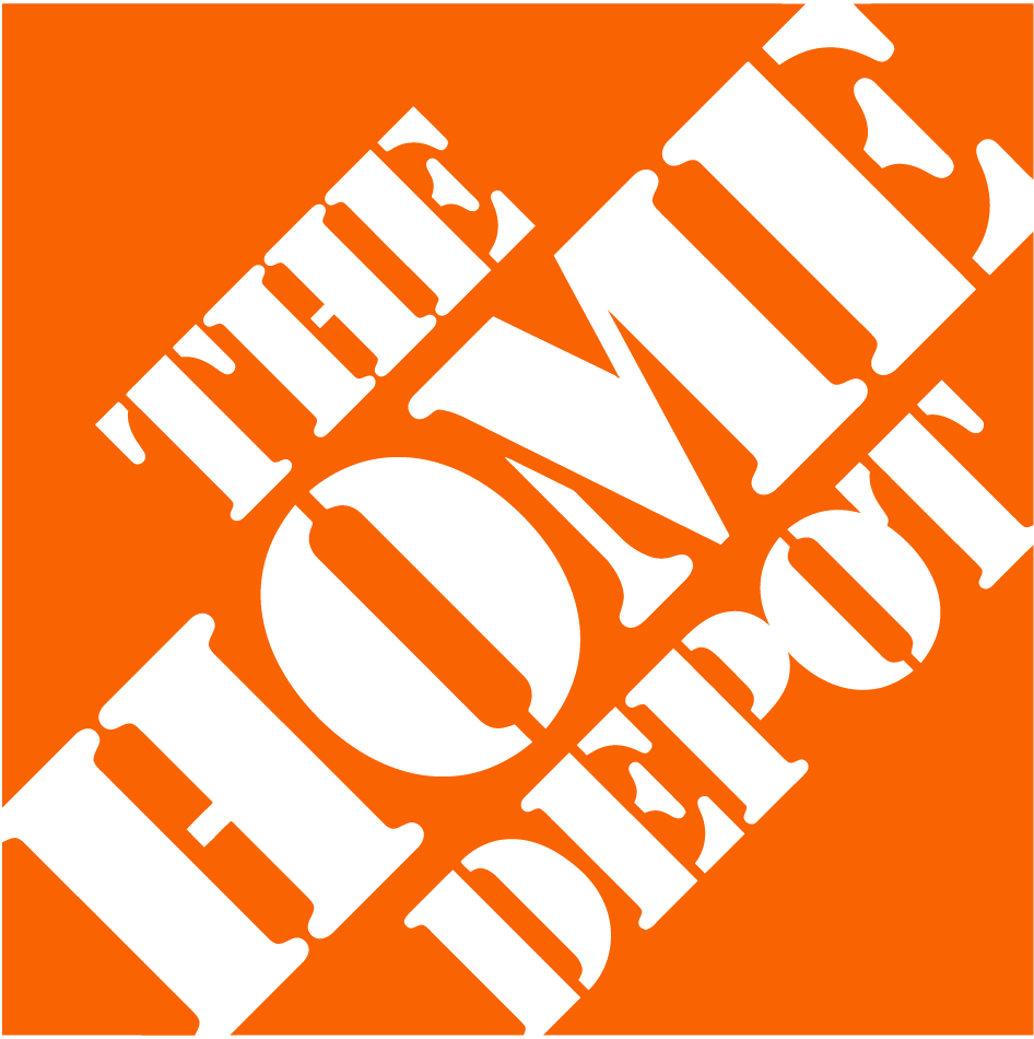 White 'The Home Depot' logo on an orange background
