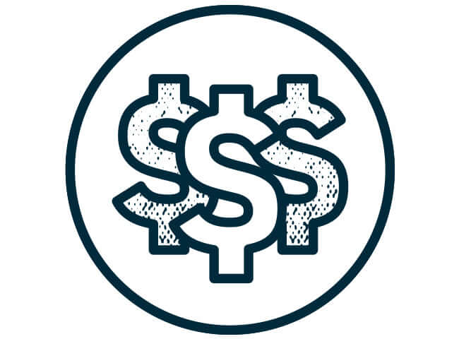 Image of 3 dollar signs with a circle around them