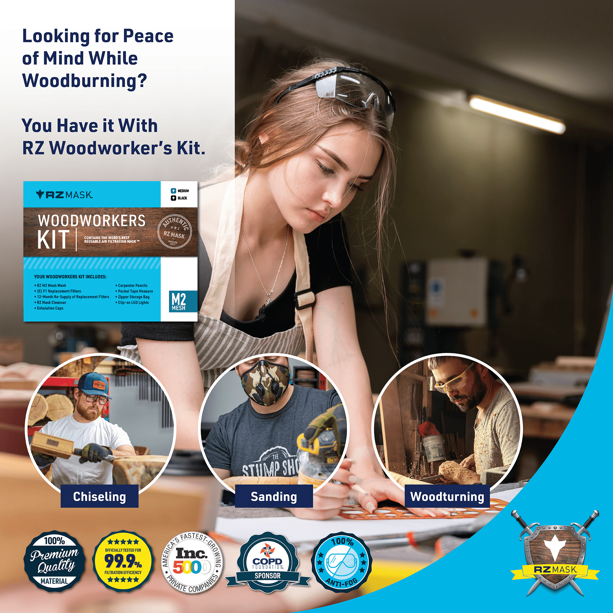 RZ Mask M2 9 - Piece Woodworker's Kit: Your Essential Safety Companion - Bundle - RZ Mask