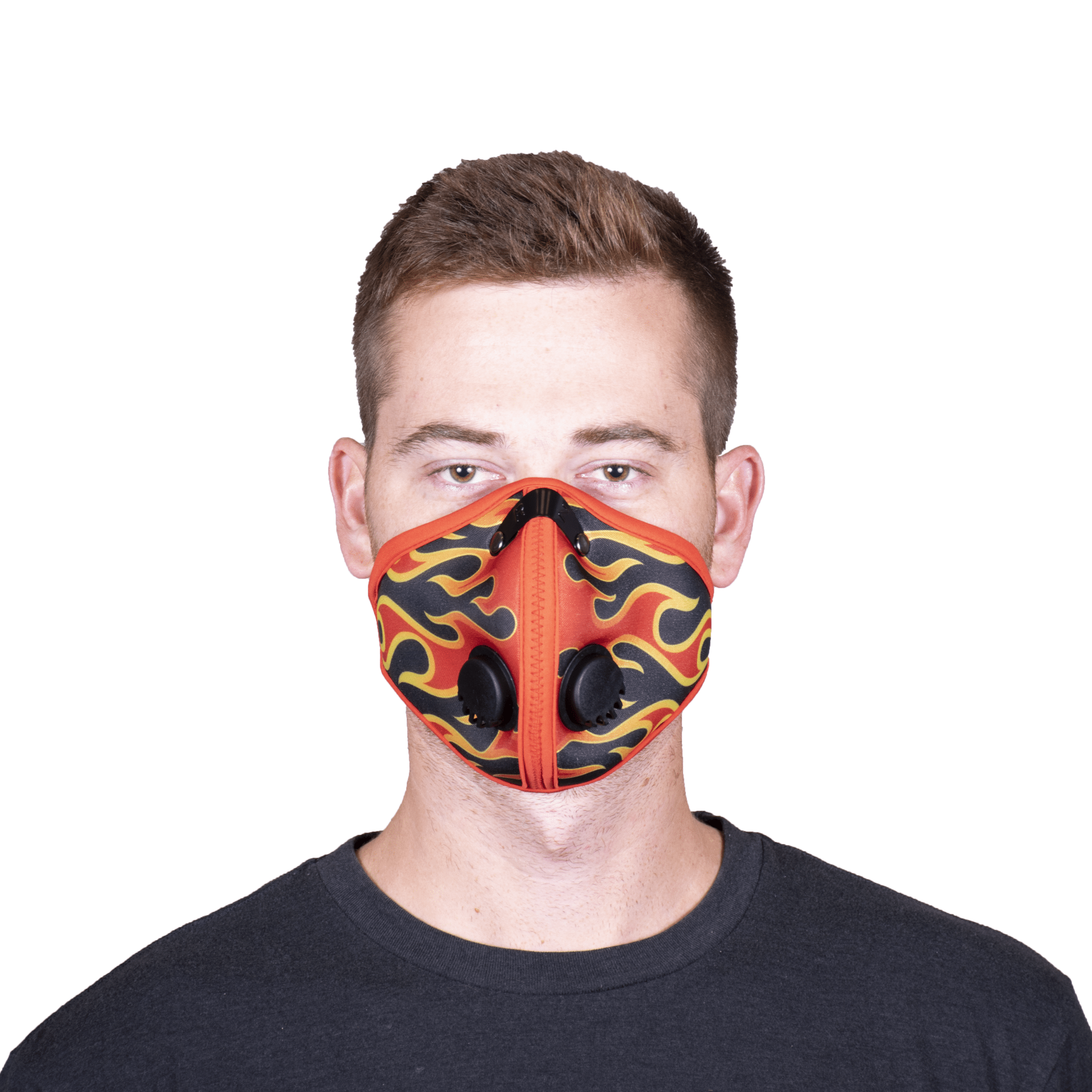 Person wearing the RZ M2N Flame Out mask